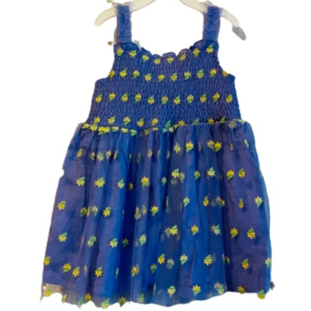 PEEK Baby Girl’s Floral Embroidered Spaghetti Purple Dress with Smocked Chest